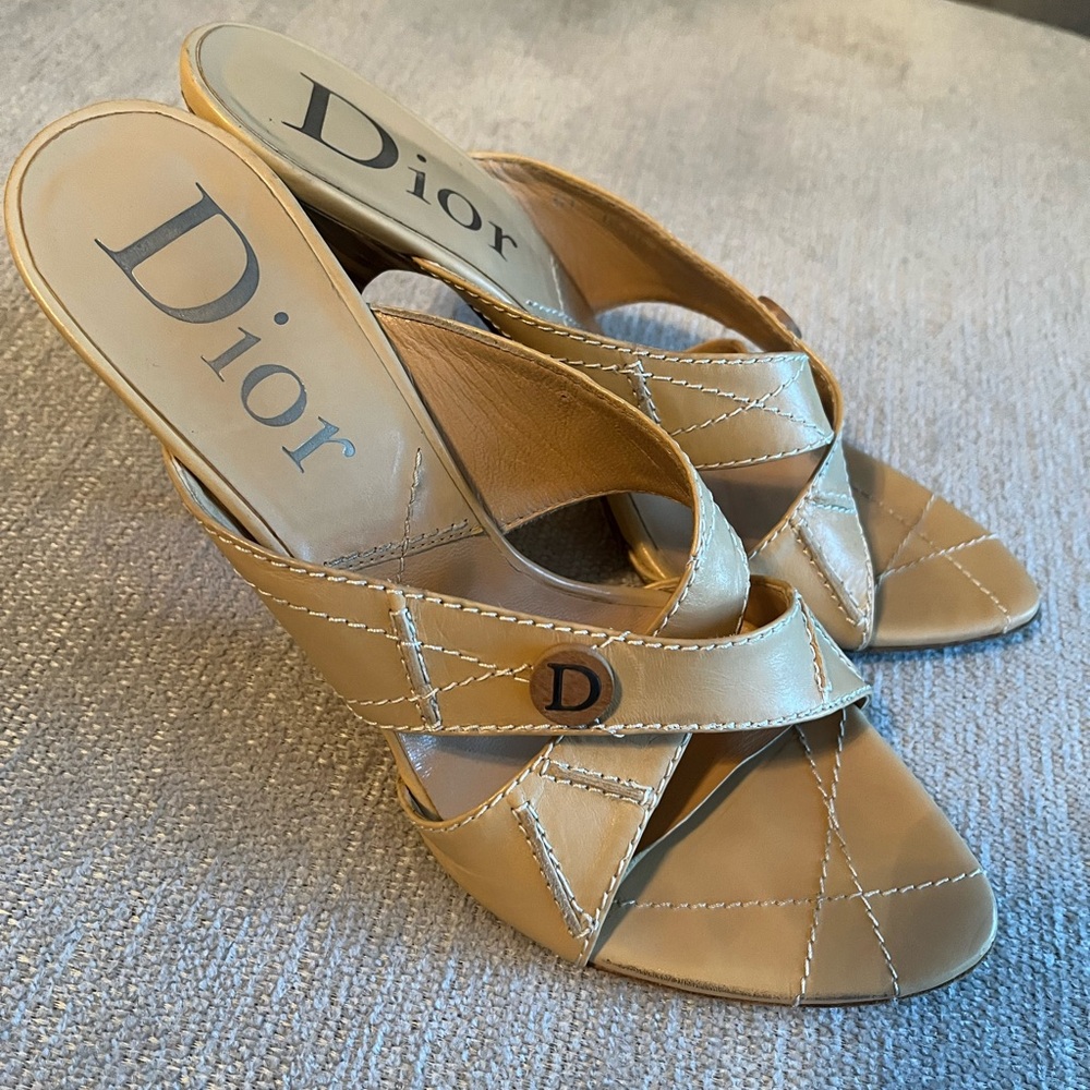 Vintage Dior Women's Tan Leather Sandals - Picture 2 of 5